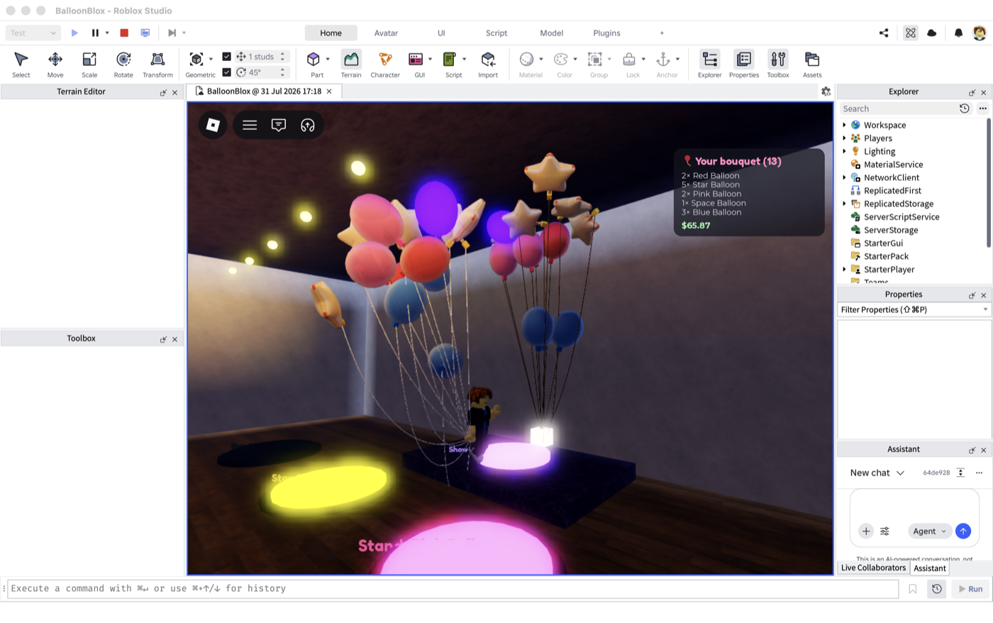 The display stage mirroring a 13-balloon bouquet