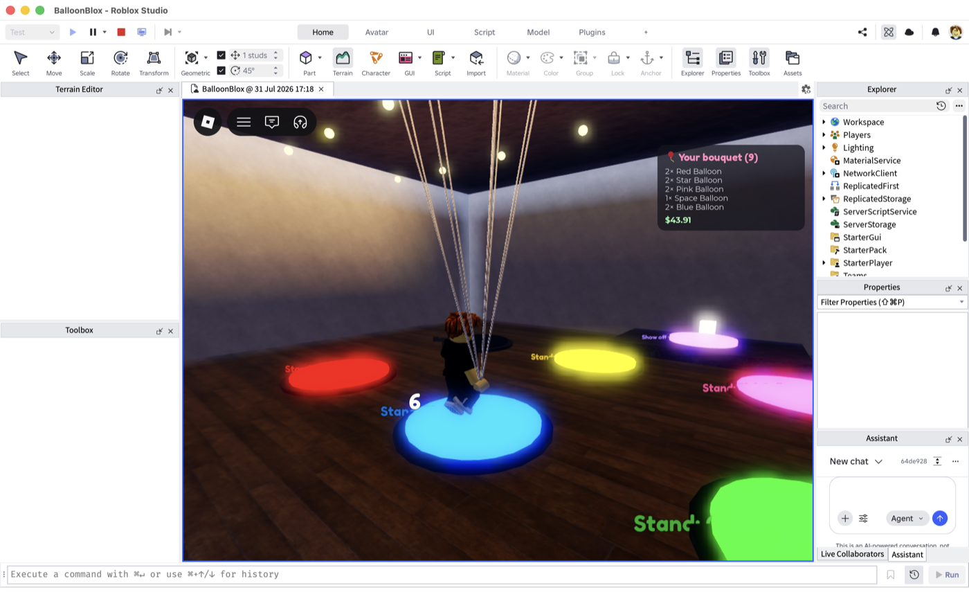 Character standing on the glowing blue pad with a countdown of 6