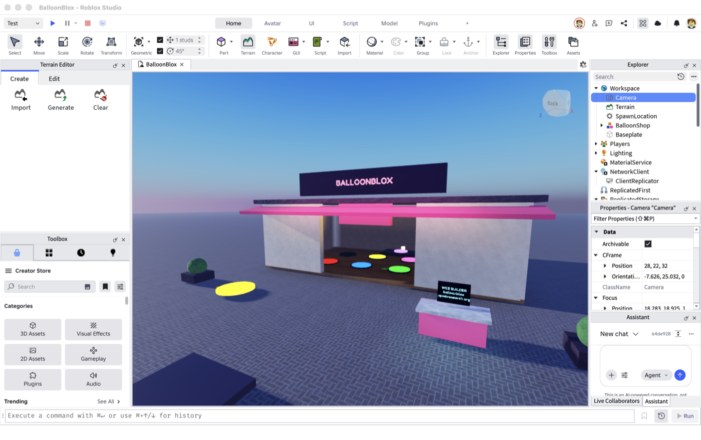 BalloonBlox shop exterior in Roblox Studio