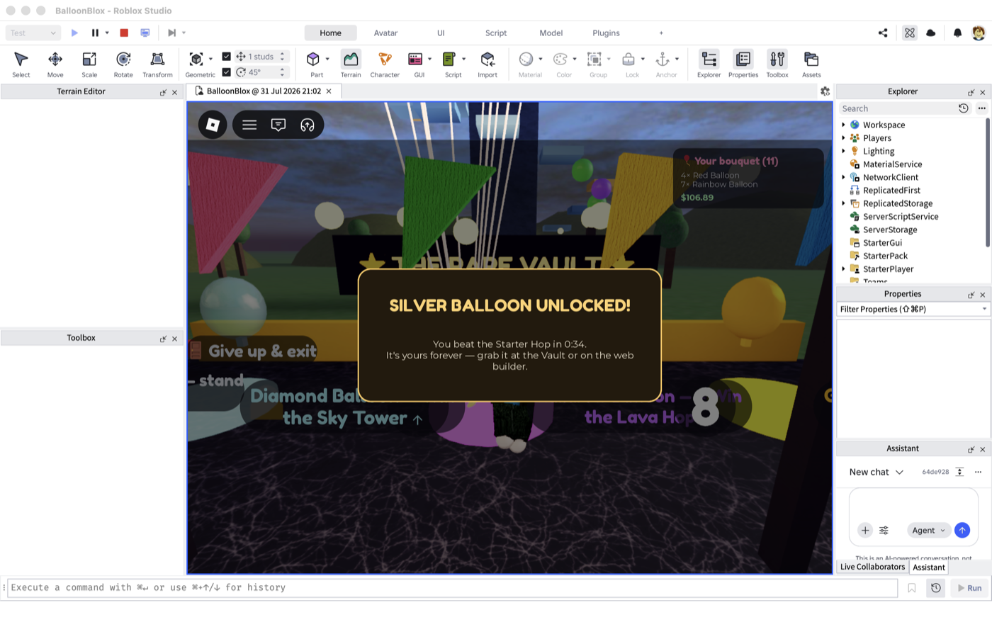 Silver balloon unlocked modal at the end of the tutorial