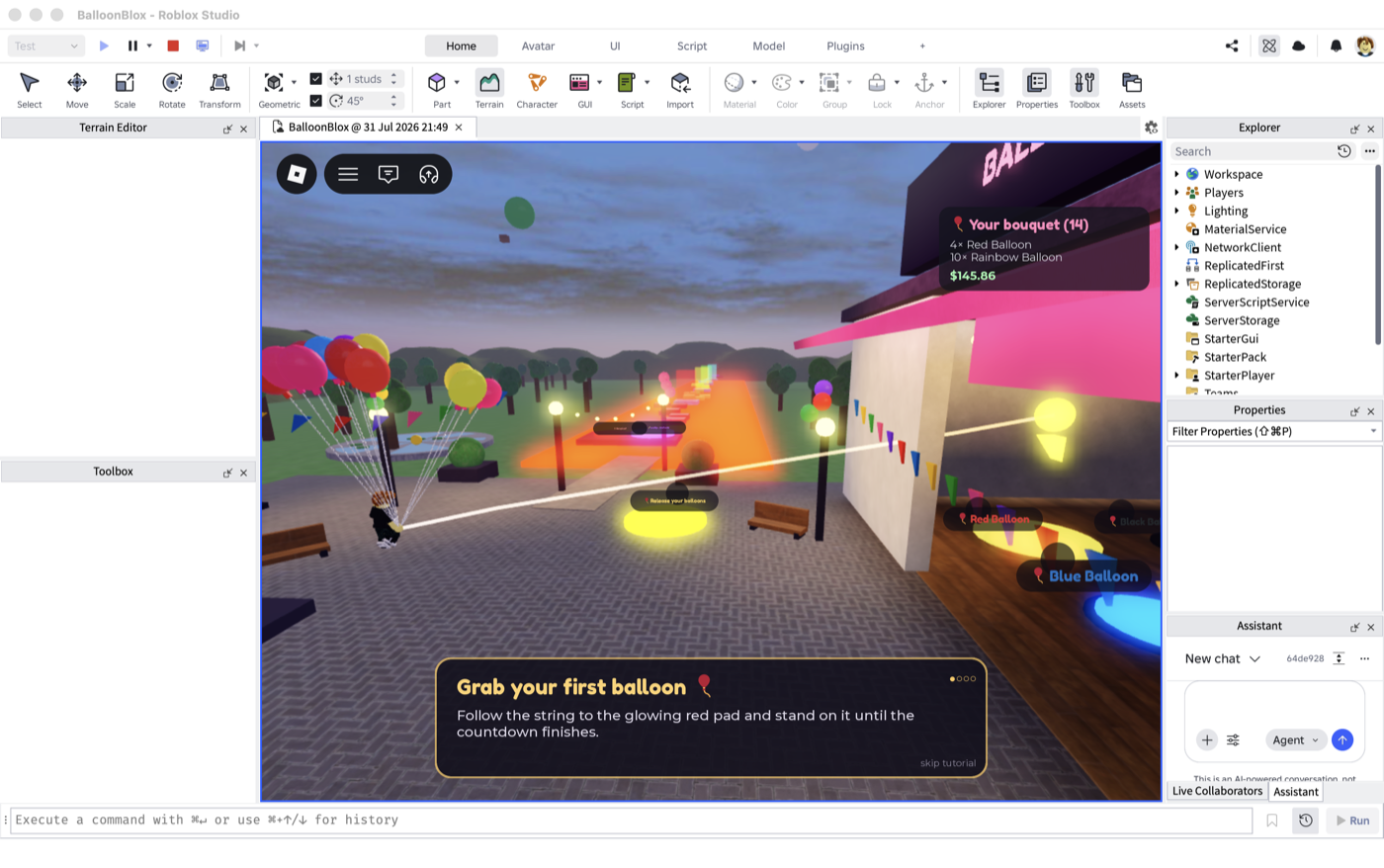 The glowing guide string running from the player to the red pad