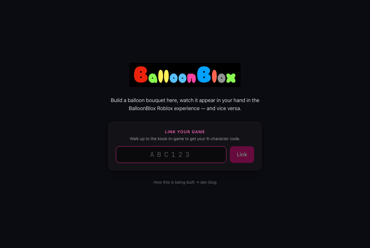 The landing page with the link-code form